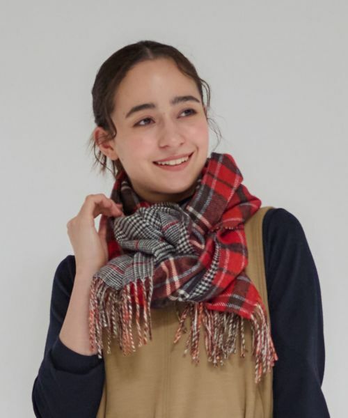 CARA O CRUZ / キャラ・オ・クルス マフラー・ショール・スヌード・ストール | タータンチェック＆グレンチェックマフラー（ラズベリー）