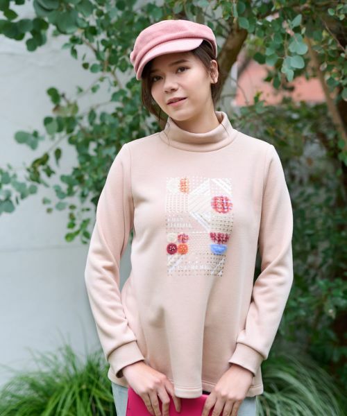 CARA O CRUZ / キャラ・オ・クルス カットソー | 【あったか】洗える 裏起毛のビーズ刺繍スエット | 詳細1