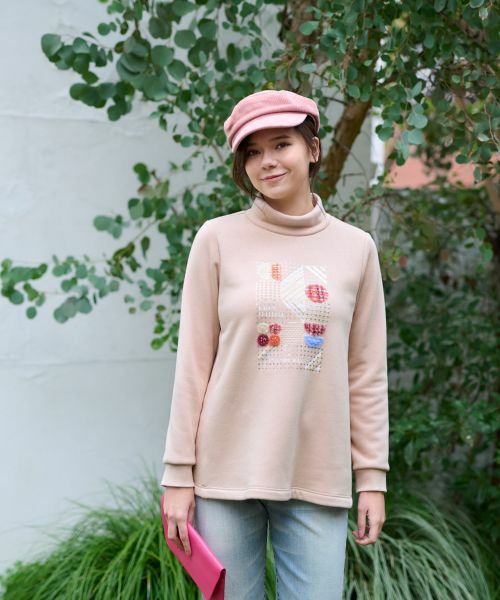 CARA O CRUZ / キャラ・オ・クルス カットソー | 【あったか】洗える 裏起毛のビーズ刺繍スエット | 詳細2