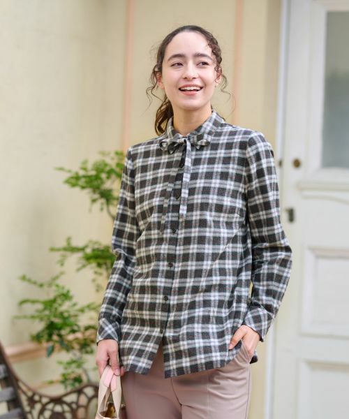 CARA O CRUZ / キャラ・オ・クルス シャツ・ブラウス | 洗える タイ付グレンチェックシャツ【CoC by CARA O CRUZ】 | 詳細2