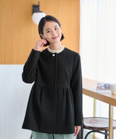 CARA O CRUZ / キャラ・オ・クルス テーラードジャケット | パール調ボタンの切替ギャザージャケット