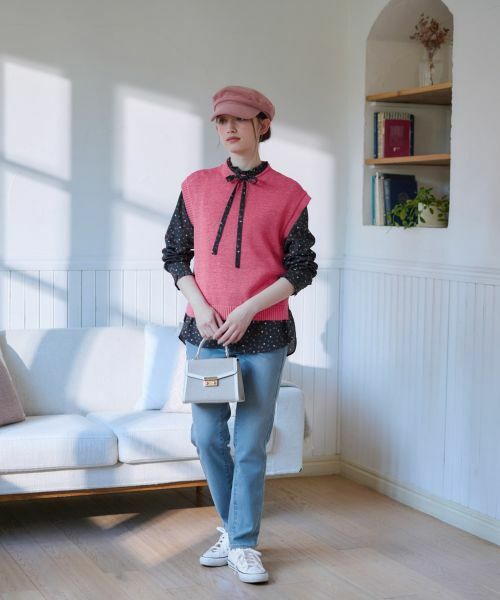 CARA O CRUZ / キャラ・オ・クルス シャツ・ブラウス | 洗える タイ付き小花柄 バンドカラーブラウス【CoC by CARA O CRUZ】 | 詳細12