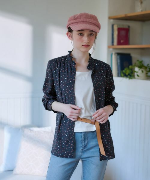 CARA O CRUZ / キャラ・オ・クルス シャツ・ブラウス | 洗える タイ付き小花柄 バンドカラーブラウス【CoC by CARA O CRUZ】 | 詳細4