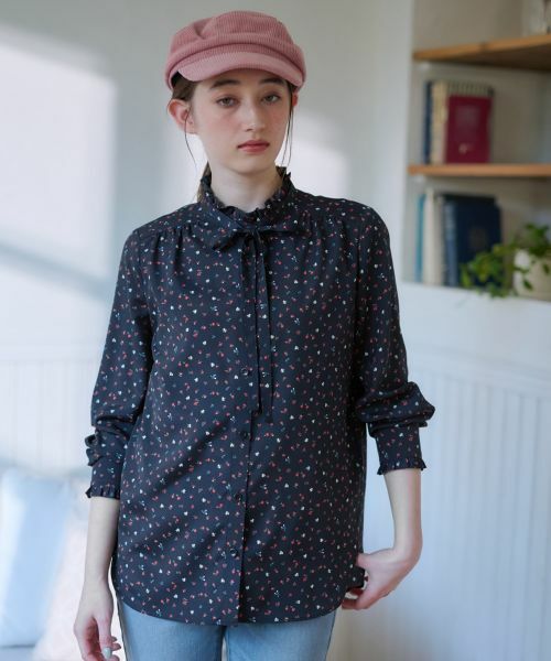 CARA O CRUZ / キャラ・オ・クルス シャツ・ブラウス | 洗える タイ付き小花柄 バンドカラーブラウス【CoC by CARA O CRUZ】 | 詳細6