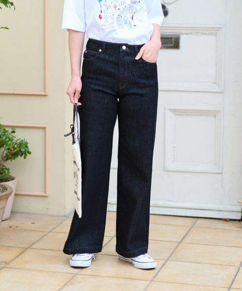 CARA O CRUZ / キャラ・オ・クルス デニムパンツ | 洗える ストレッチワイドデニム(ブラック)