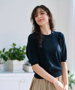 CARA O CRUZ / キャラ・オ・クルス ニット・セーター | 洗える 衿ボタン クルーネックニット