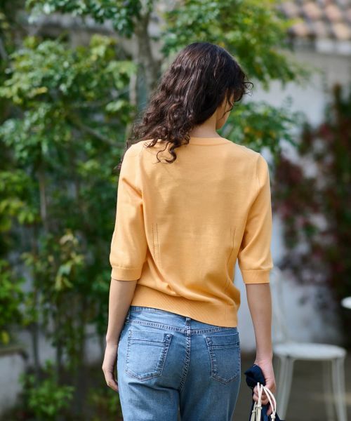 CARA O CRUZ / キャラ・オ・クルス ニット・セーター | 洗える 衿ボタン クルーネックニット | 詳細4