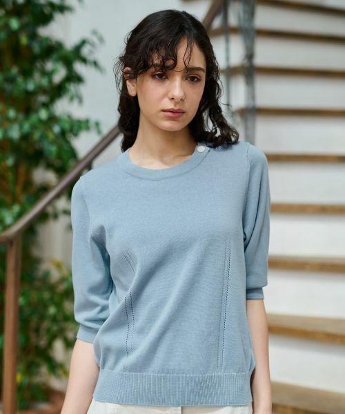 CARA O CRUZ / キャラ・オ・クルス ニット・セーター | 洗える 衿ボタン クルーネックニット | 詳細5