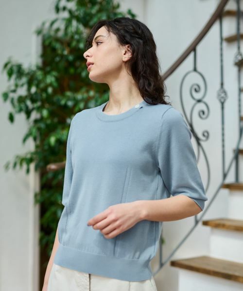 CARA O CRUZ / キャラ・オ・クルス ニット・セーター | 洗える 衿ボタン クルーネックニット | 詳細6