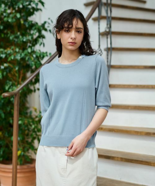 CARA O CRUZ / キャラ・オ・クルス ニット・セーター | 洗える 衿ボタン クルーネックニット | 詳細7