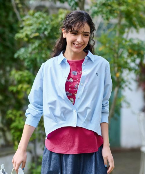 CARA O CRUZ/キャラ・オ・クルス 洗える ワンポイントロゴ刺繍シャツ サックスブルー 7(S)