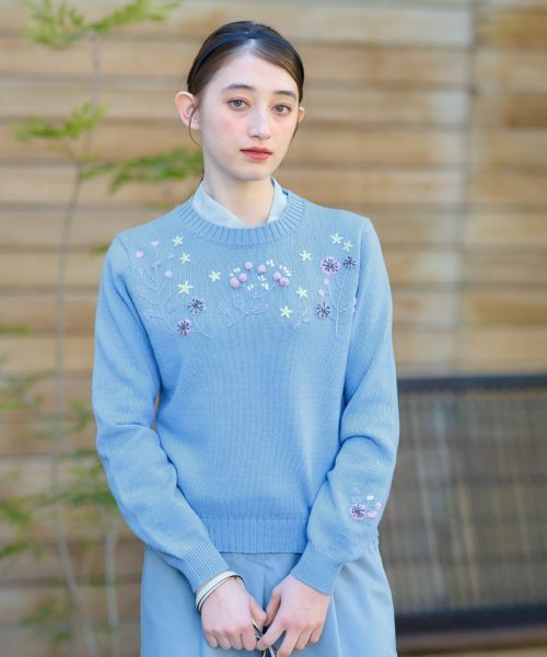 CARA O CRUZ / キャラ・オ・クルス ニット・セーター | 洗える 花刺繍ニット | 詳細1