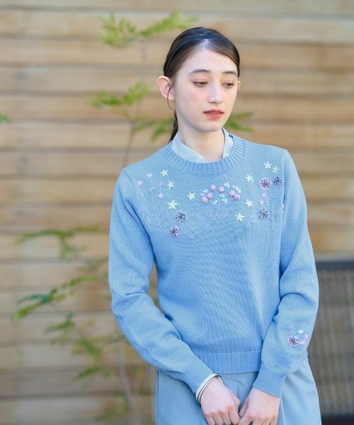 CARA O CRUZ / キャラ・オ・クルス ニット・セーター | 洗える 花刺繍ニット | 詳細2