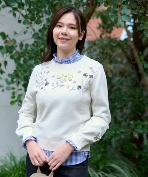 CARA O CRUZ / キャラ・オ・クルス ニット・セーター | 洗える 花刺繍ニット | 詳細5