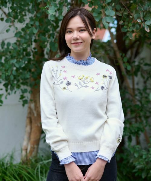 CARA O CRUZ / キャラ・オ・クルス ニット・セーター | 洗える 花刺繍ニット | 詳細6