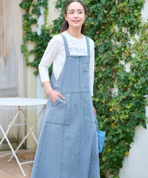 CARA O CRUZ / キャラ・オ・クルス ロング・マキシ丈ワンピース | 洗える ヒッコリーのジャンパースカート | 詳細1