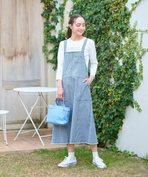 CARA O CRUZ / キャラ・オ・クルス ロング・マキシ丈ワンピース | 洗える ヒッコリーのジャンパースカート | 詳細10