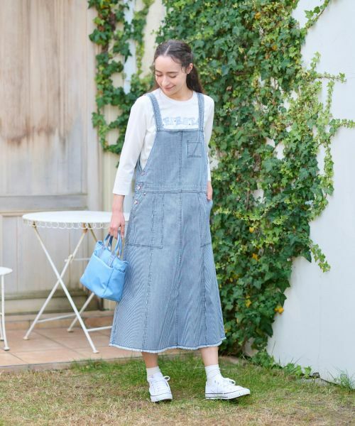 CARA O CRUZ / キャラ・オ・クルス ロング・マキシ丈ワンピース | 洗える ヒッコリーのジャンパースカート | 詳細12