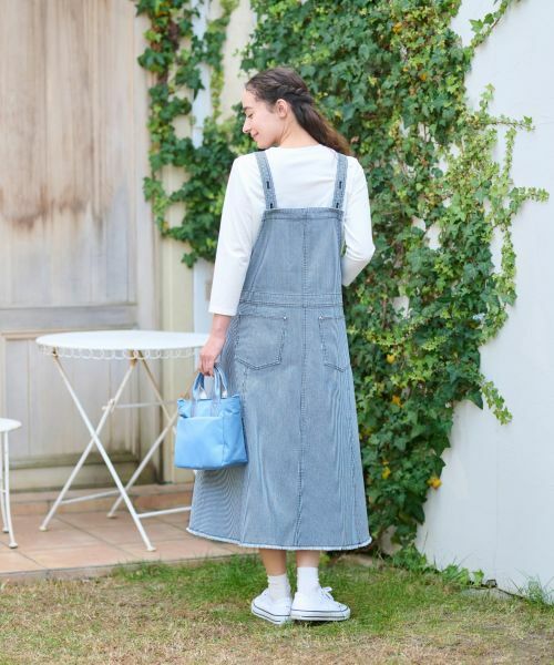 CARA O CRUZ / キャラ・オ・クルス ロング・マキシ丈ワンピース | 洗える ヒッコリーのジャンパースカート | 詳細14