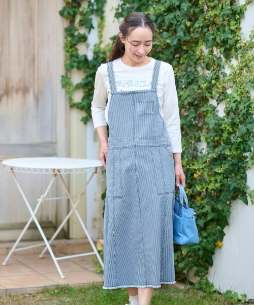 CARA O CRUZ / キャラ・オ・クルス ロング・マキシ丈ワンピース | 洗える ヒッコリーのジャンパースカート | 詳細2