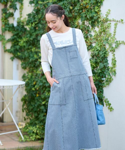 CARA O CRUZ / キャラ・オ・クルス ロング・マキシ丈ワンピース | 洗える ヒッコリーのジャンパースカート | 詳細3