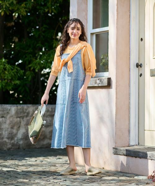 CARA O CRUZ / キャラ・オ・クルス ロング・マキシ丈ワンピース | 洗える ヒッコリーのジャンパースカート | 詳細4