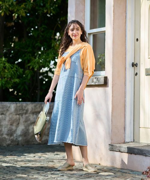 CARA O CRUZ / キャラ・オ・クルス ロング・マキシ丈ワンピース | 洗える ヒッコリーのジャンパースカート | 詳細6