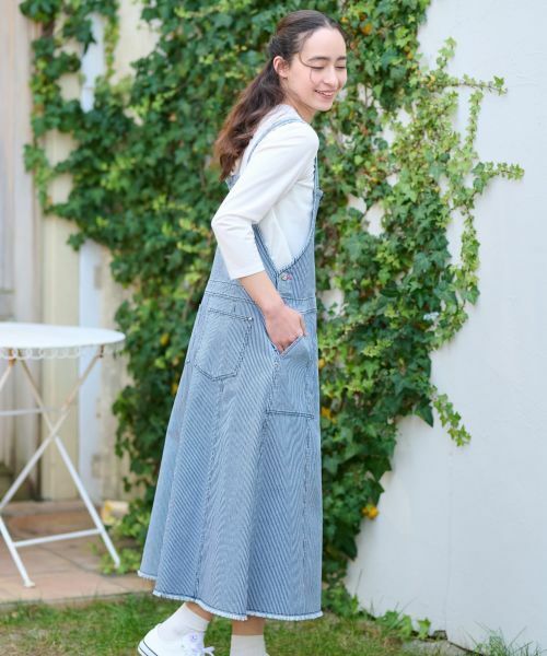 CARA O CRUZ / キャラ・オ・クルス ロング・マキシ丈ワンピース | 洗える ヒッコリーのジャンパースカート | 詳細7