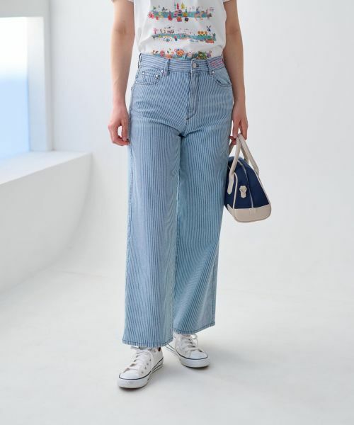CARA O CRUZ / キャラ・オ・クルス その他パンツ | 洗える 後ろウエストゴム ヒッコリーのワイドパンツ | 詳細1