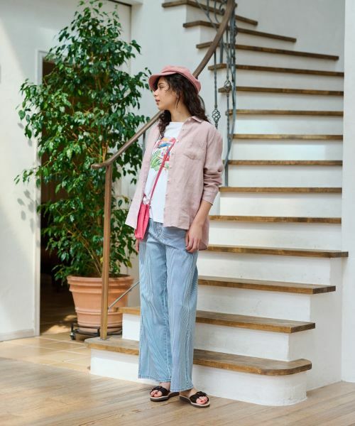 CARA O CRUZ / キャラ・オ・クルス その他パンツ | 洗える 後ろウエストゴム ヒッコリーのワイドパンツ | 詳細13