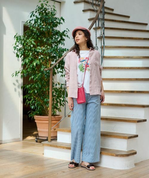 CARA O CRUZ / キャラ・オ・クルス その他パンツ | 洗える 後ろウエストゴム ヒッコリーのワイドパンツ | 詳細14