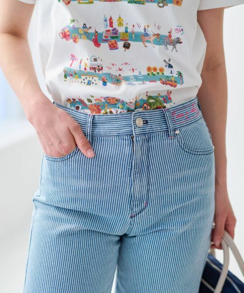 CARA O CRUZ / キャラ・オ・クルス その他パンツ | 洗える 後ろウエストゴム ヒッコリーのワイドパンツ | 詳細15