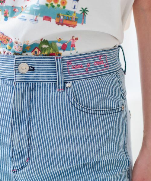 CARA O CRUZ / キャラ・オ・クルス その他パンツ | 洗える 後ろウエストゴム ヒッコリーのワイドパンツ | 詳細16