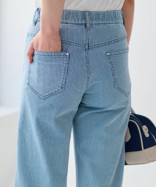 CARA O CRUZ / キャラ・オ・クルス その他パンツ | 洗える 後ろウエストゴム ヒッコリーのワイドパンツ | 詳細17