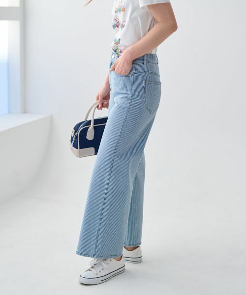 CARA O CRUZ / キャラ・オ・クルス その他パンツ | 洗える 後ろウエストゴム ヒッコリーのワイドパンツ | 詳細2