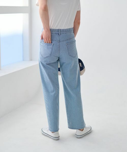 CARA O CRUZ / キャラ・オ・クルス その他パンツ | 洗える 後ろウエストゴム ヒッコリーのワイドパンツ | 詳細3