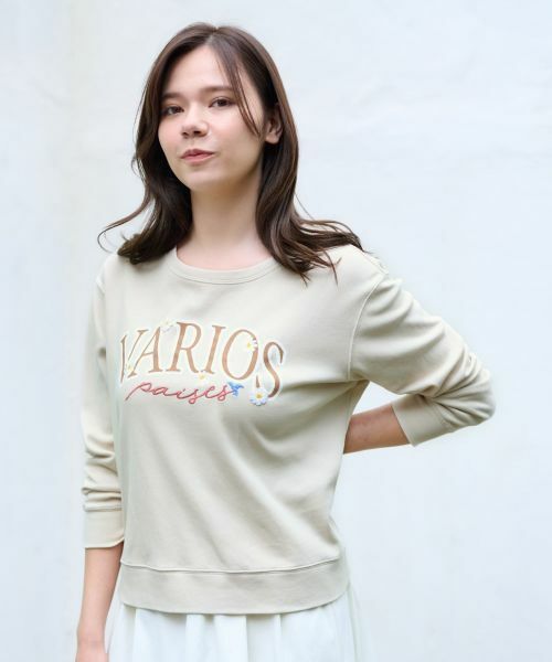 CARA O CRUZ/キャラ・オ・クルス 洗える ロゴトレーナー ライトベージュ 9(M) CARA O CRUZ/キャラ・オ・クルス 洗える ロゴトレーナー ライトベージュ 9(M)