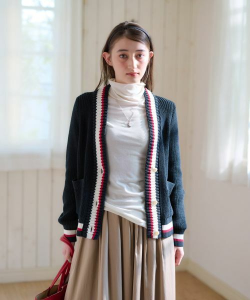 CARA O CRUZ / キャラ・オ・クルス カーディガン・ボレロ | 洗える 配色ラインカーディガン | 詳細1