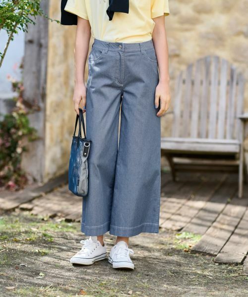 CARA O CRUZ / キャラ・オ・クルス その他パンツ | 洗える 後ろウエストゴム ワイドパンツ【セットアップ】(ブルー系)