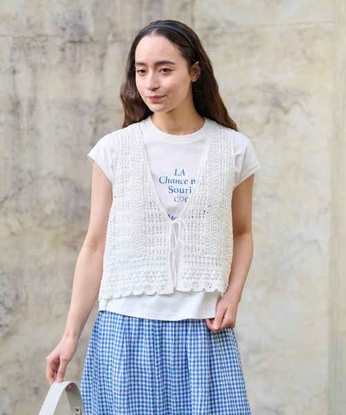 セール】 かぎ針風ニットベスト （テーラードジャケット）｜CARA