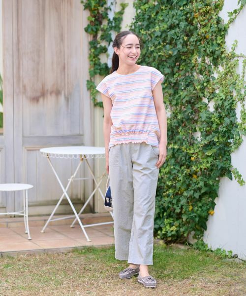 CARA O CRUZ / キャラ・オ・クルス シャツ・ブラウス | 洗える ボーダーの裾シャーリングブラウス【SOMELOS】【35th】 | 詳細8