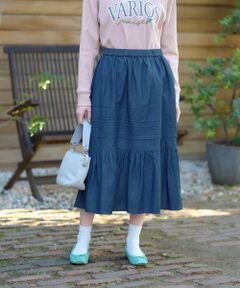 CARA O CRUZ / キャラ・オ・クルス ミニ・ひざ丈スカート | 洗える ティアードデニムスカート