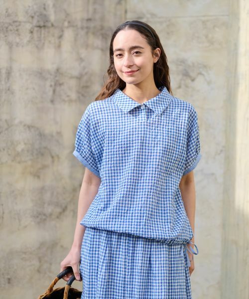 cloth＆cross⭐ギンガムチェック ブラウス セール】 洗える ギンガムチェックブラウス【セットアップ