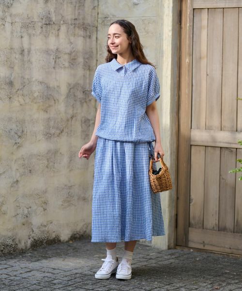 cloth＆cross⭐ギンガムチェック ブラウス セール】 洗える ギンガムチェックブラウス【セットアップ