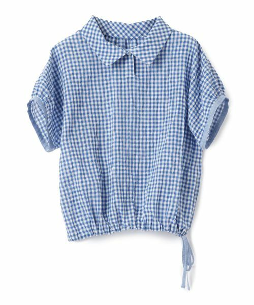 cloth＆cross⭐ギンガムチェック ブラウス 新品 cloth&cross ギンガムチェック リネン100% 半袖ブラウス 青
