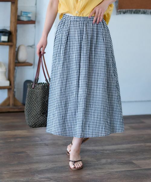 CARA O CRUZ / キャラ・オ・クルス ミニ・ひざ丈スカート | 洗える ウエストゴム ギンガムチェックスカート【セットアップ】 | 詳細2