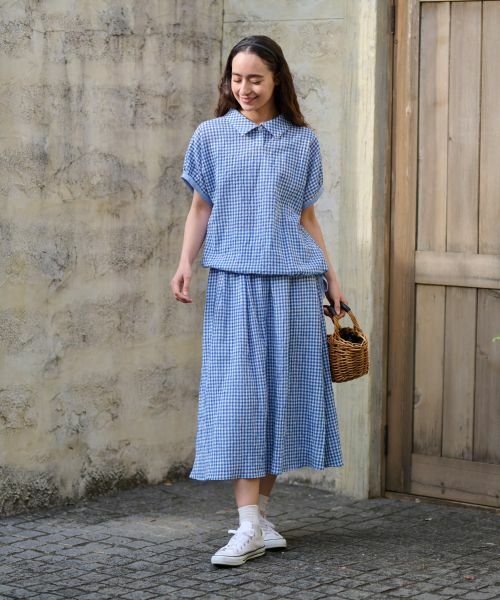 CARA O CRUZ / キャラ・オ・クルス ミニ・ひざ丈スカート | 洗える ウエストゴム ギンガムチェックスカート【セットアップ】 | 詳細24