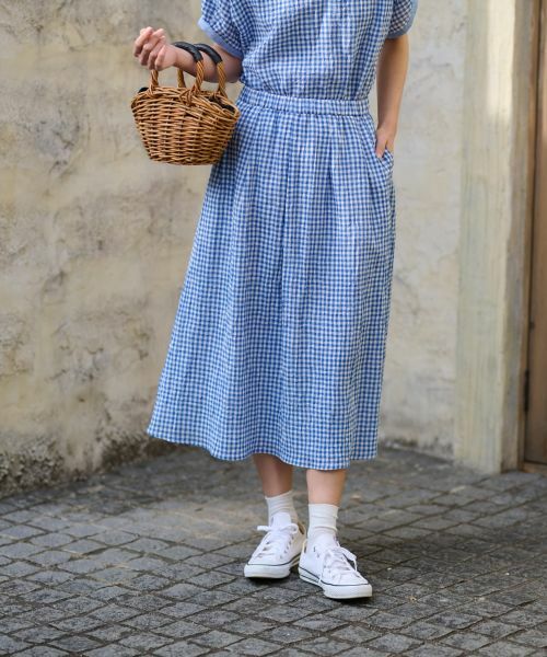 CARA O CRUZ / キャラ・オ・クルス ミニ・ひざ丈スカート | 洗える ウエストゴム ギンガムチェックスカート【セットアップ】 | 詳細3