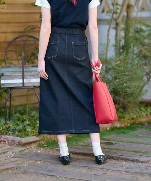 CARA O CRUZ / キャラ・オ・クルス ミニ・ひざ丈スカート | 洗える 後ろウエストゴムのデニムスカート | 詳細5