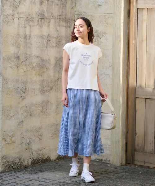 セール】 【接触冷感】洗えるフレンチスリーブのロゴTシャツ